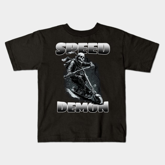 Speed Demon Scooter Kids T-Shirt by pxdg